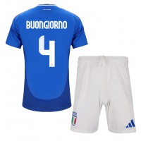 Camisa de Futebol Itália Alessandro Buongiorno #4 Equipamento Principal Infantil Europeu 2024 Manga Curta (+ Calças curtas)